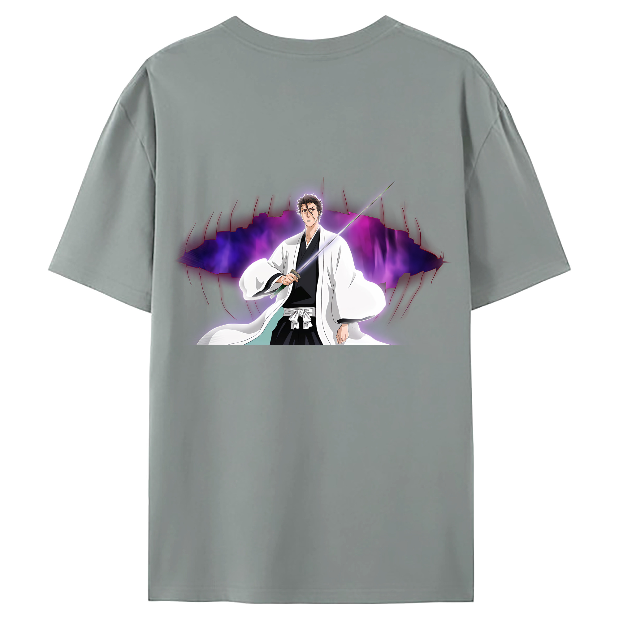 （画像用） ブリーチ 藍染 惣右介（あいぜん そうすけ） BLEACH Aizen Sousuke 綿100％ メンズ半袖Tシャツ（バックプリント） 通気性